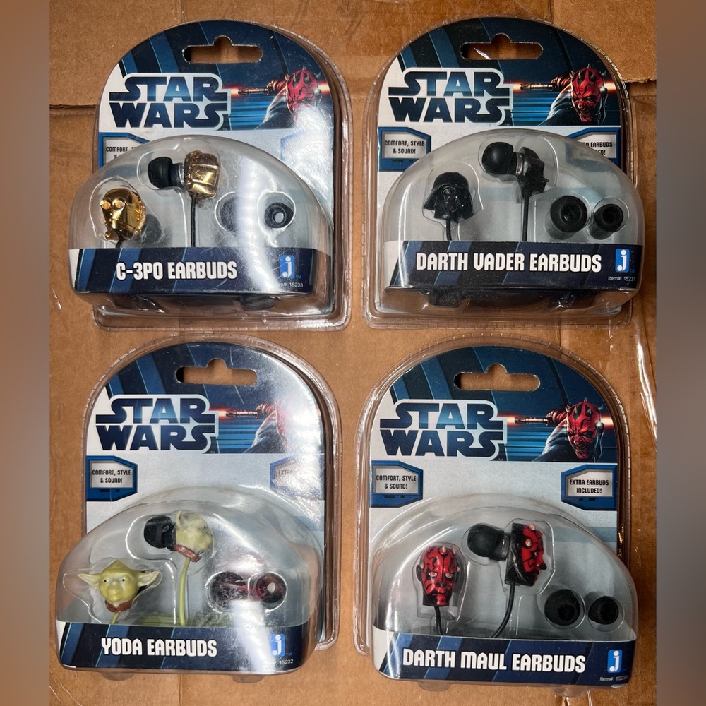 VTG Star Wars Earbuds Jazwares 2012 Disney Yoda C-3PO Darth Maul Vader Lucasfilm